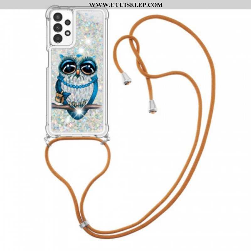 Etui do Samsung Galaxy A13 ze Sznurkiem Cekinowy Sznurek Miss Owl